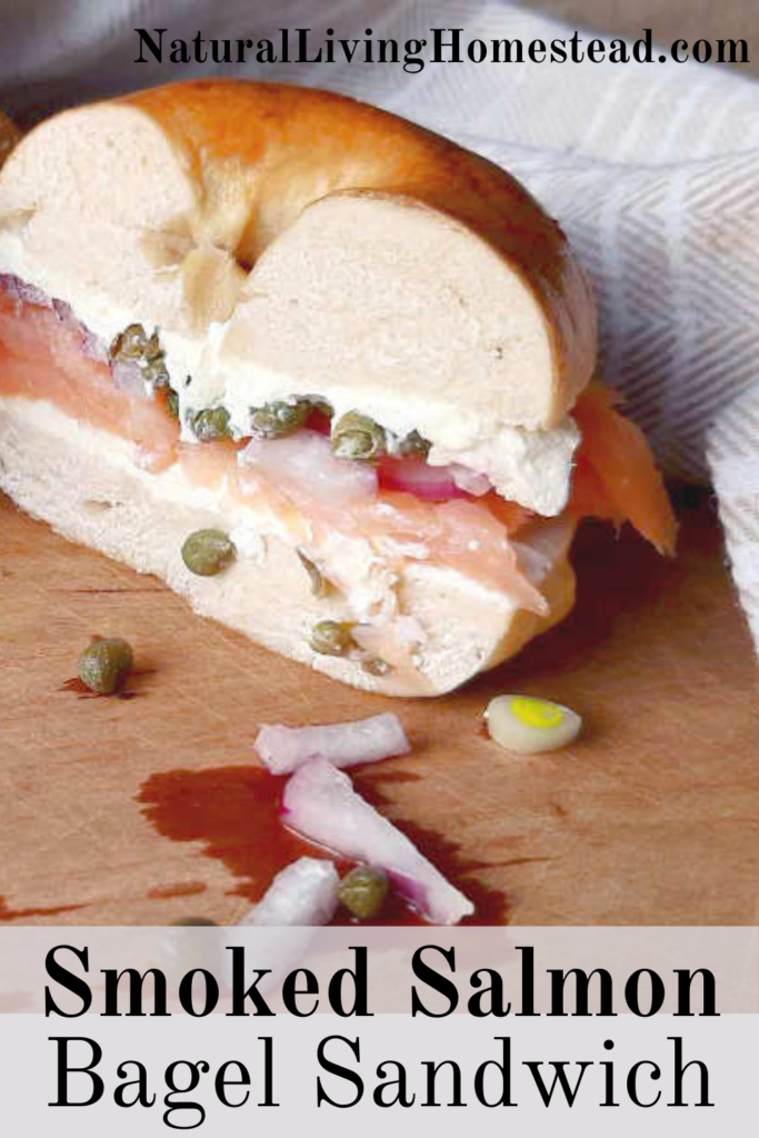 smoked salmon bagel sandwich cut in half