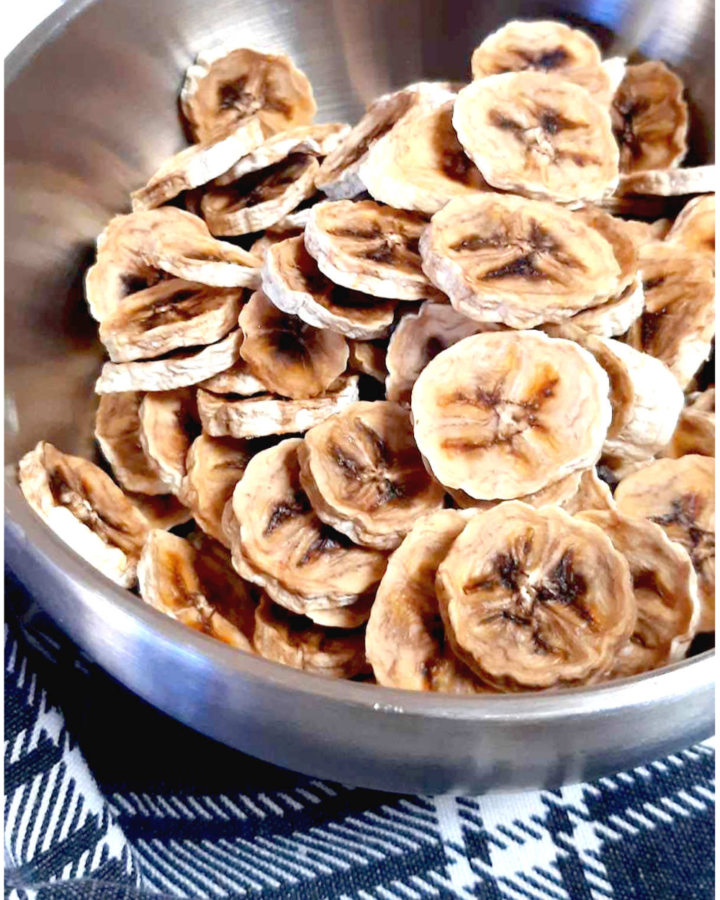 a bowl of dehydrated banana chips