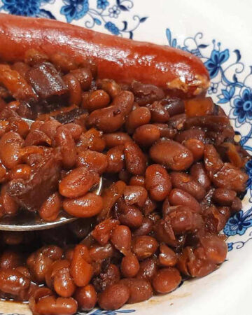 a close up of Maine baked beans