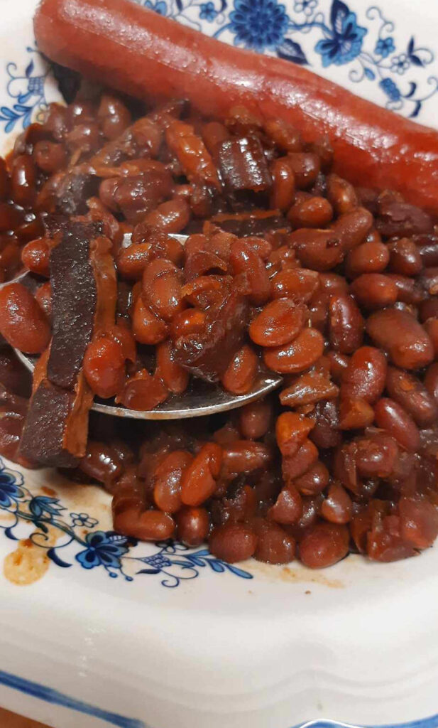 close up of Maine baked beans recipe in a bowl