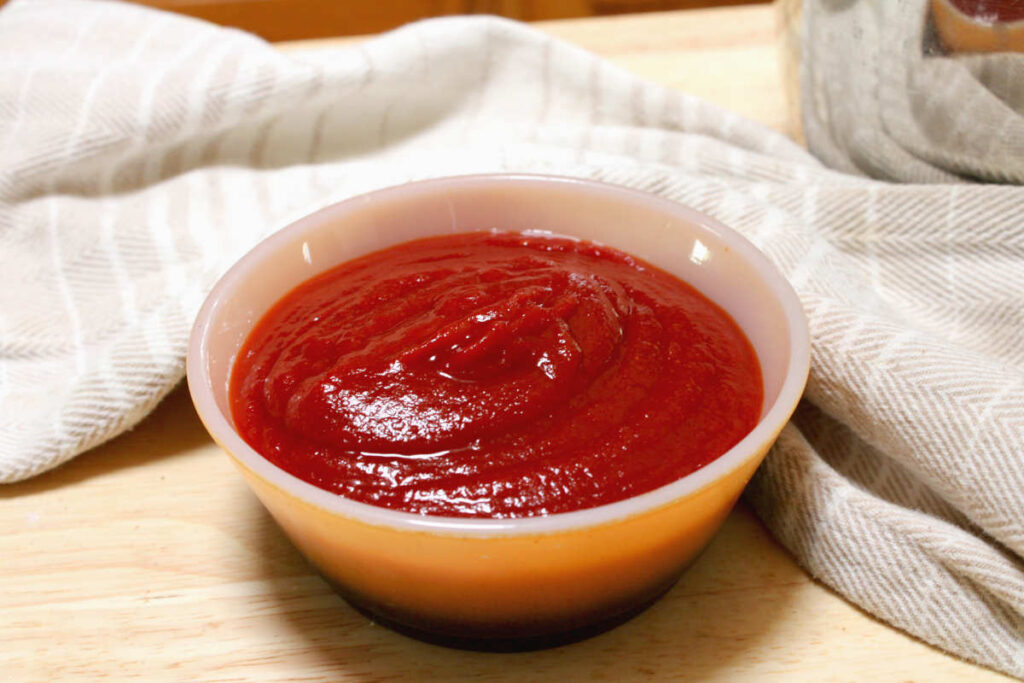 a bowl of homemade sugar free ketchup